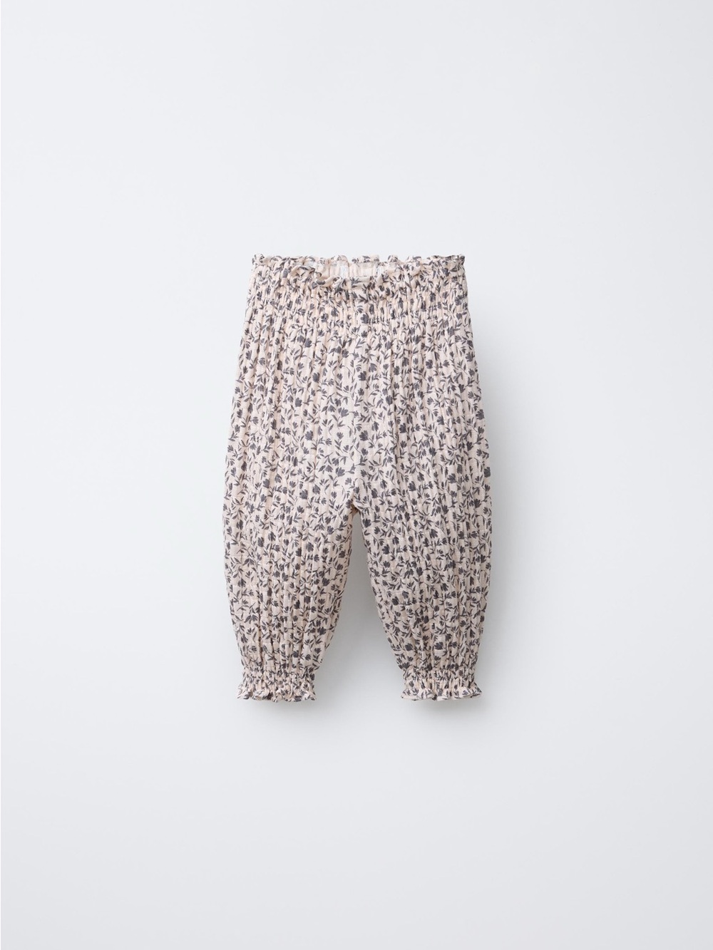 Zara Cream Floral-Print Smocked Kids Pants